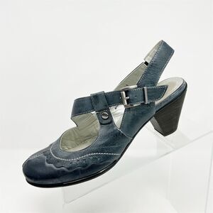 Fidji Women's Blue Leather Slingback Heeled Pumps Size 41 (US 10.5) Summer